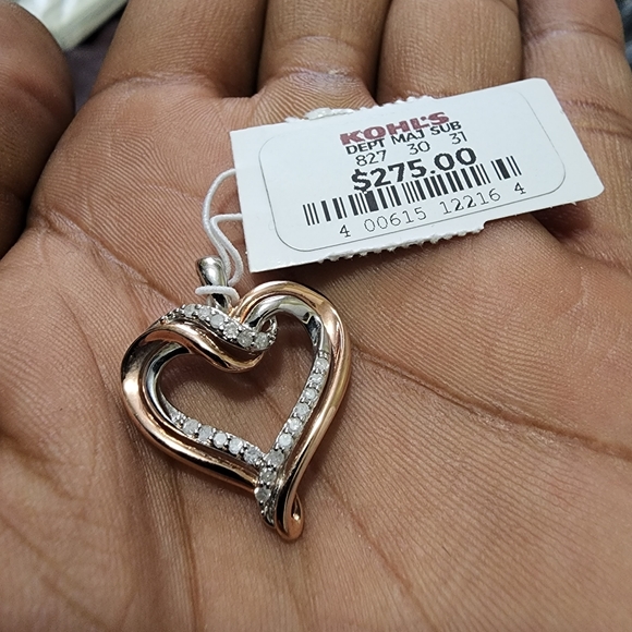 Rose gold on sterling silver and diamond heart pendant - Picture 3 of 3